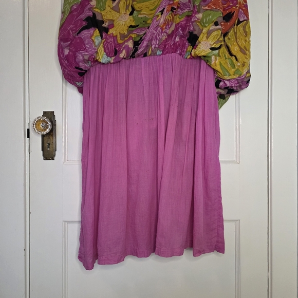 Vintage Erika Taylor Drop-Waist Cotton Dress – Size M – Pink Floral - Picture 5 of 7